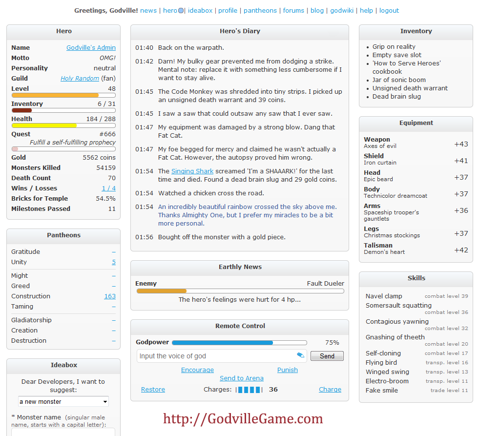 Godville Commands List